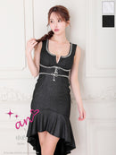 an/AOC-3912/ミニドレス/キャバドレス/ワンピース/ビジュー/リボン/バストジップ/ラメ/ノースリーブ/フリル/テールカット/マーメイド