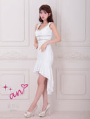 an/AOC-3912/ミニドレス/キャバドレス/ワンピース/ビジュー/リボン/バストジップ/ラメ/ノースリーブ/フリル/テールカット/マーメイド