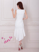 an/AOC-3912/ミニドレス/キャバドレス/ワンピース/ビジュー/リボン/バストジップ/ラメ/ノースリーブ/フリル/テールカット/マーメイド