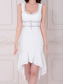 an/AOC-3912/ミニドレス/キャバドレス/ワンピース/ビジュー/リボン/バストジップ/ラメ/ノースリーブ/フリル/テールカット/マーメイド