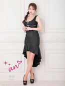 an/AOC-3912/ミニドレス/キャバドレス/ワンピース/ビジュー/リボン/バストジップ/ラメ/ノースリーブ/フリル/テールカット/マーメイド