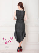 an/AOC-3912/ミニドレス/キャバドレス/ワンピース/ビジュー/リボン/バストジップ/ラメ/ノースリーブ/フリル/テールカット/マーメイド