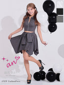 an/AOC-3917/ミニドレス/キャバドレス/セットアップ/2way/ラメ/フロントジッパー/襟付き/アシンメトリー/フレア/ノースリーブ