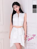 an/AOC-3917/ミニドレス/キャバドレス/セットアップ/2way/ラメ/フロントジッパー/襟付き/アシンメトリー/フレア/ノースリーブ