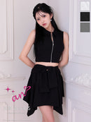 an/AOC-3917/ミニドレス/キャバドレス/セットアップ/2way/ラメ/フロントジッパー/襟付き/アシンメトリー/フレア/ノースリーブ