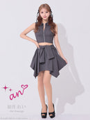 an/AOC-3917/ミニドレス/キャバドレス/セットアップ/2way/ラメ/フロントジッパー/襟付き/アシンメトリー/フレア/ノースリーブ