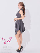 an/AOC-3917/ミニドレス/キャバドレス/セットアップ/2way/ラメ/フロントジッパー/襟付き/アシンメトリー/フレア/ノースリーブ