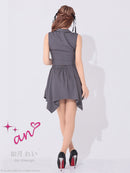 an/AOC-3917/ミニドレス/キャバドレス/セットアップ/2way/ラメ/フロントジッパー/襟付き/アシンメトリー/フレア/ノースリーブ