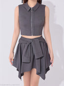 an/AOC-3917/ミニドレス/キャバドレス/セットアップ/2way/ラメ/フロントジッパー/襟付き/アシンメトリー/フレア/ノースリーブ