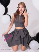 an/AOC-3917/ミニドレス/キャバドレス/セットアップ/2way/ラメ/フロントジッパー/襟付き/アシンメトリー/フレア/ノースリーブ