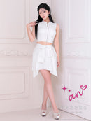 an/AOC-3917/ミニドレス/キャバドレス/セットアップ/2way/ラメ/フロントジッパー/襟付き/アシンメトリー/フレア/ノースリーブ