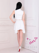 an/AOC-3917/ミニドレス/キャバドレス/セットアップ/2way/ラメ/フロントジッパー/襟付き/アシンメトリー/フレア/ノースリーブ