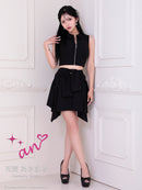 an/AOC-3917/ミニドレス/キャバドレス/セットアップ/2way/ラメ/フロントジッパー/襟付き/アシンメトリー/フレア/ノースリーブ