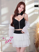 an/AOC-3922/ミニドレス/キャバドレス/セットアップ/3way/袖取り外し可能/襟付き/ビジューボタン/キャミソール/シフォン/フリル/フレア