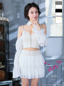 an/AOC-3922/ミニドレス/キャバドレス/セットアップ/3way/袖取り外し可能/襟付き/ビジューボタン/キャミソール/シフォン/フリル/フレア