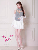 an/AOC-3922/ミニドレス/キャバドレス/セットアップ/3way/袖取り外し可能/襟付き/ビジューボタン/キャミソール/シフォン/フリル/フレア