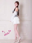 an/AOC-3922/ミニドレス/キャバドレス/セットアップ/3way/袖取り外し可能/襟付き/ビジューボタン/キャミソール/シフォン/フリル/フレア