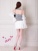 an/AOC-3922/ミニドレス/キャバドレス/セットアップ/3way/袖取り外し可能/襟付き/ビジューボタン/キャミソール/シフォン/フリル/フレア