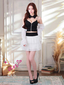 an/AOC-3922/ミニドレス/キャバドレス/セットアップ/3way/袖取り外し可能/襟付き/ビジューボタン/キャミソール/シフォン/フリル/フレア