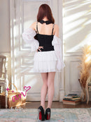 an/AOC-3922/ミニドレス/キャバドレス/セットアップ/3way/袖取り外し可能/襟付き/ビジューボタン/キャミソール/シフォン/フリル/フレア