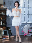 an/AOC-3922/ミニドレス/キャバドレス/セットアップ/3way/袖取り外し可能/襟付き/ビジューボタン/キャミソール/シフォン/フリル/フレア