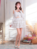 an/AOC-3957/ミニドレス/キャバドレス/セットアップ/4way/袖付き/オフショル/クロスネック/ティアード/フリル/ラメ/ストレッチ/フレア