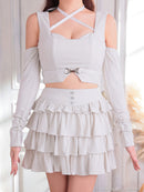 an/AOC-3957/ミニドレス/キャバドレス/セットアップ/4way/袖付き/オフショル/クロスネック/ティアード/フリル/ラメ/ストレッチ/フレア