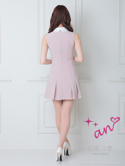 an/AOC-4109/ワンピース/ミニドレス/キャバドレス/襟付き/パールボタン/ポケットデザイン/ノースリーブ/Aライン/フレア