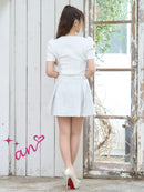 an/AOC-3651/セットアップ/キャバドレス/ミニドレス/ツイード/袖あり/半袖/パフスリーブ/プリーツスカート/Aライン/