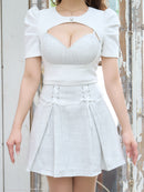 an/AOC-3651/セットアップ/キャバドレス/ミニドレス/ツイード/袖あり/半袖/パフスリーブ/プリーツスカート/Aライン/