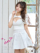 an/AOC-3651/セットアップ/キャバドレス/ミニドレス/ツイード/袖あり/半袖/パフスリーブ/プリーツスカート/Aライン/