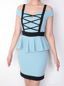 Andy/AN-OK1863/ワンピース/ミニドレス/ペプラム/カラードレス/バックリボン/オフショルダー/バイカラーキャバドレス