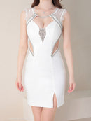 Andy/GLAMOROUS/GMS-V785/ワンピース/キャバドレス/ミニドレス/タイトワンピース/サイドシアー/チェーン/ショルダーレース/ビジュー