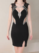 Andy/GLAMOROUS/GMS-V785/ワンピース/キャバドレス/ミニドレス/タイトワンピース/サイドシアー/チェーン/ショルダーレース/ビジュー