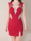 Andy/GLAMOROUS/GMS-V785/ワンピース/キャバドレス/ミニドレス/タイトワンピース/サイドシアー/チェーン/ショルダーレース/ビジュー