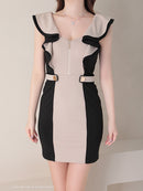 Andy/GLAMOROUS/GMS-V791/キャバドレス/ミニドレス/ワンピース/バイカラー/フリル/フロントジップ