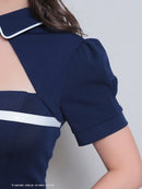 GLAMOROUS/GMS-V796/ナイトドレス/セットアップ/ドレス/キャバドレス/バイカラー/パフスリーブ