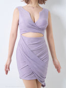 Andy/GLAMOROUS/GMS-V815/キャバドレス/ミニドレス/ワンピース/シンプルドレス/ラメ/ワンカラー/ノースリーブ/アシンメトリー/タイト/ラベンダー