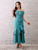 Andy/GLAMOROUS/GMS-V823/ワンピース/ロングドレス/キャバドレス/シンプル/ワンカラー/フロントジップ/オフショル/フリル/アシンメトリー/マーメイド