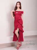 Andy/GLAMOROUS/GMS-V823/ワンピース/ロングドレス/キャバドレス/シンプル/ワンカラー/フロントジップ/オフショル/フリル/アシンメトリー/マーメイド