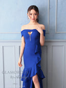 Andy/GLAMOROUS/GMS-V823/ワンピース/ロングドレス/キャバドレス/シンプル/ワンカラー/フロントジップ/オフショル/フリル/アシンメトリー/マーメイド