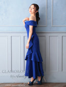 Andy/GLAMOROUS/GMS-V823/ワンピース/ロングドレス/キャバドレス/シンプル/ワンカラー/フロントジップ/オフショル/フリル/アシンメトリー/マーメイド