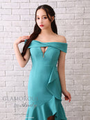 Andy/GLAMOROUS/GMS-V823/ワンピース/ロングドレス/キャバドレス/シンプル/ワンカラー/フロントジップ/オフショル/フリル/アシンメトリー/マーメイド