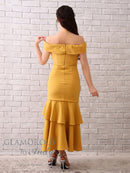 Andy/GLAMOROUS/GMS-V823/ワンピース/ロングドレス/キャバドレス/シンプル/ワンカラー/フロントジップ/オフショル/フリル/アシンメトリー/マーメイド