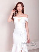 Andy/GLAMOROUS/GMS-V823/ワンピース/ロングドレス/キャバドレス/シンプル/ワンカラー/フロントジップ/オフショル/フリル/アシンメトリー/マーメイド
