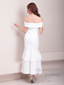 Andy/GLAMOROUS/GMS-V823/ワンピース/ロングドレス/キャバドレス/シンプル/ワンカラー/フロントジップ/オフショル/フリル/アシンメトリー/マーメイド