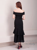 Andy/GLAMOROUS/GMS-V823/ワンピース/ロングドレス/キャバドレス/シンプル/ワンカラー/フロントジップ/オフショル/フリル/アシンメトリー/マーメイド