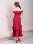 Andy/GLAMOROUS/GMS-V823/ワンピース/ロングドレス/キャバドレス/シンプル/ワンカラー/フロントジップ/オフショル/フリル/アシンメトリー/マーメイド