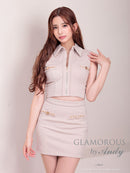 Andy/GLAMOROUS/GMS-V825/キャバドレス/ミニドレス/タイト/セットアップ/襟付き/スリーブ/フロントジップ/袖あり