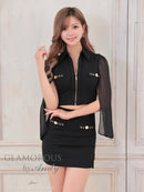 Andy/GLAMOROUS/GMS-V825/キャバドレス/ミニドレス/タイト/セットアップ/襟付き/スリーブ/フロントジップ/袖あり